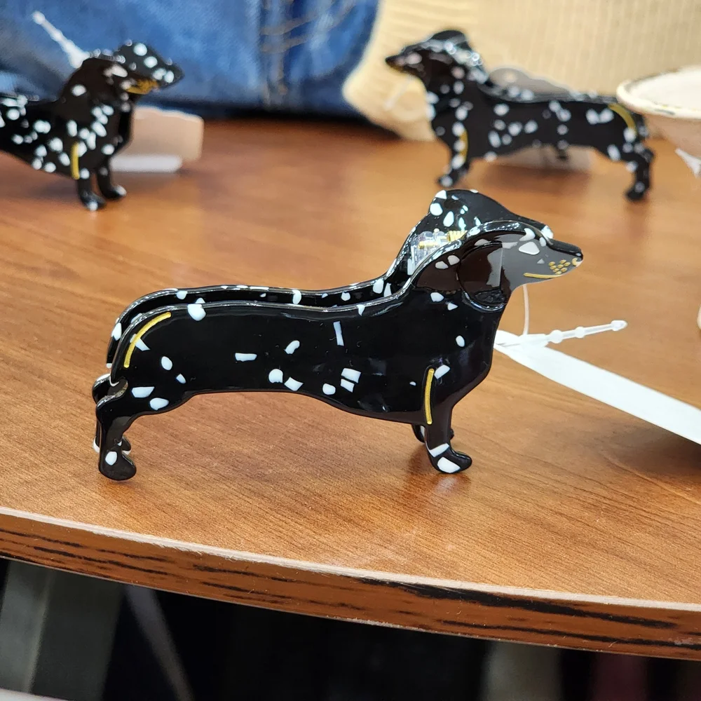 Dachshund Acrylic Hair Clip Black & White Weenie Dog
